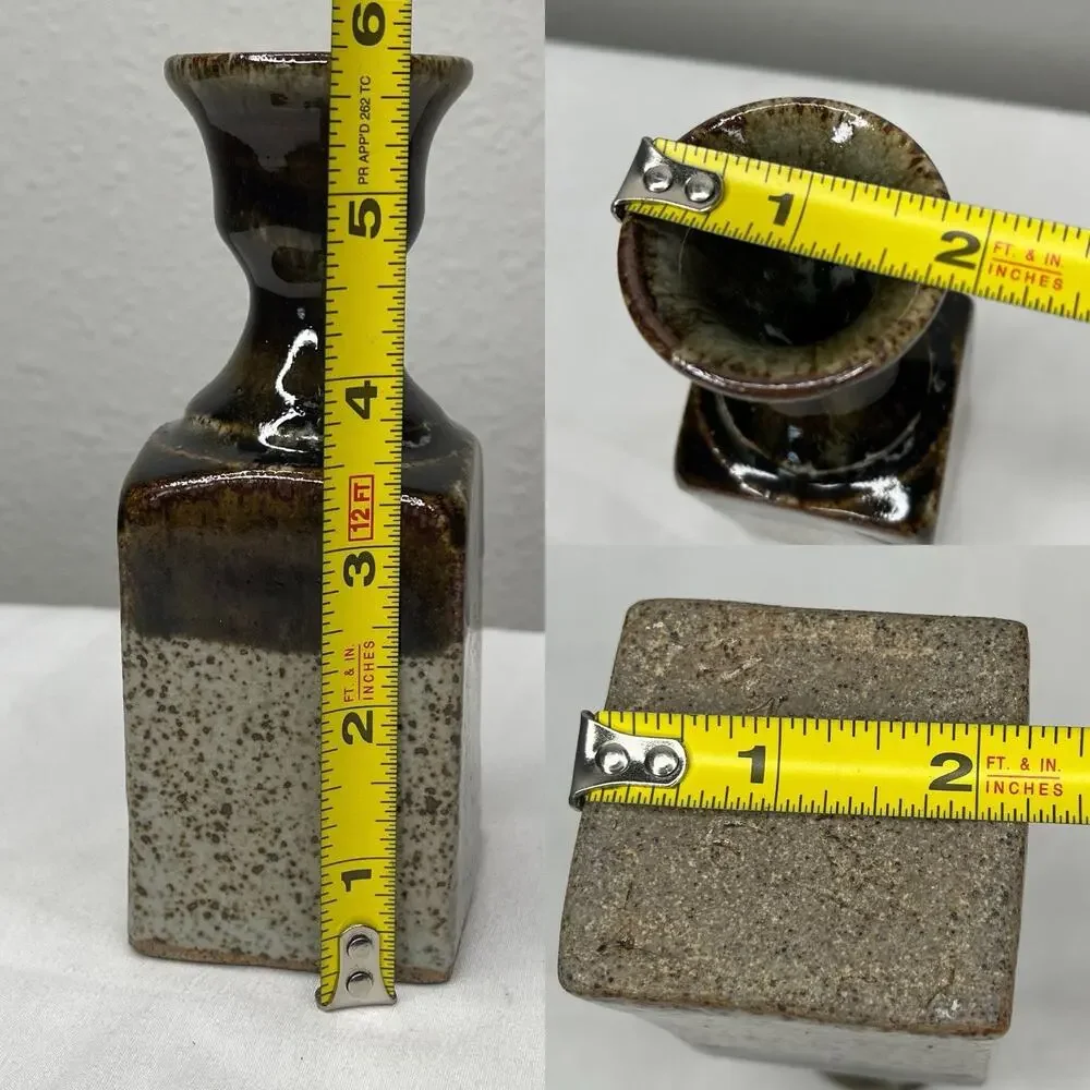Mini Square Ceramic Vase two-tone glaze for floral arrangement decorative signed